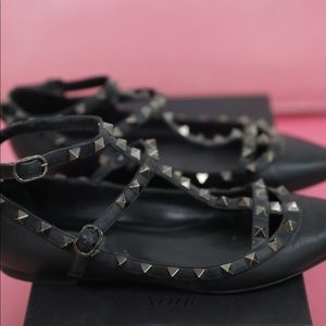 Valentino- Rockstud Noir Caged Ballerina Flats